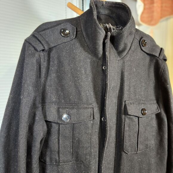 Express XL $150 Wool Military Stand Collar Overcoat Jacket Dark Academia - Picture 2 of 9